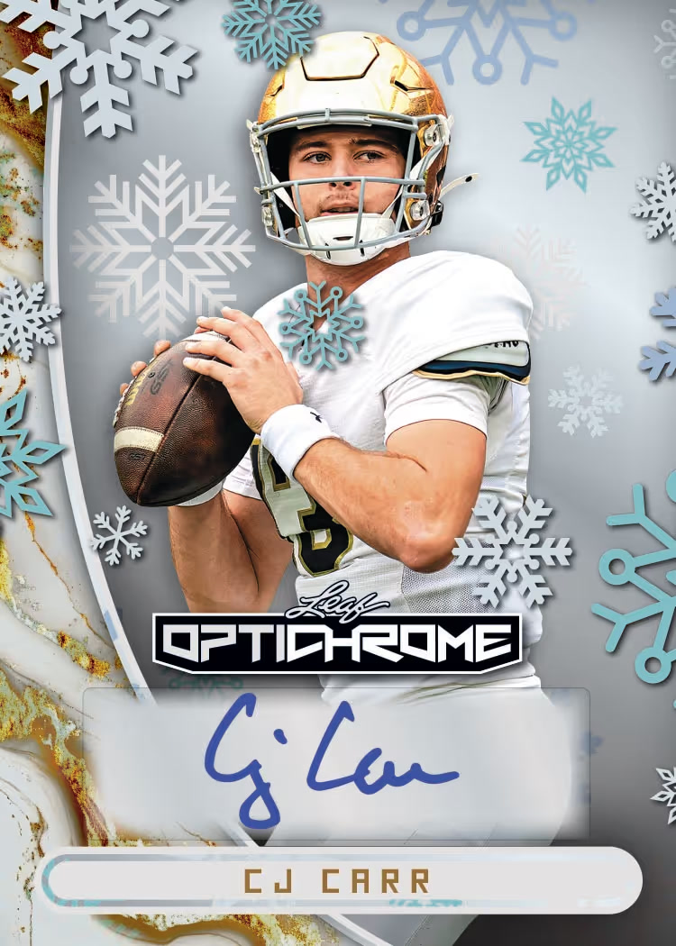SC trading card, 15 Snow Day parallel from 2026 Leaf Optichrome Football by Leaf