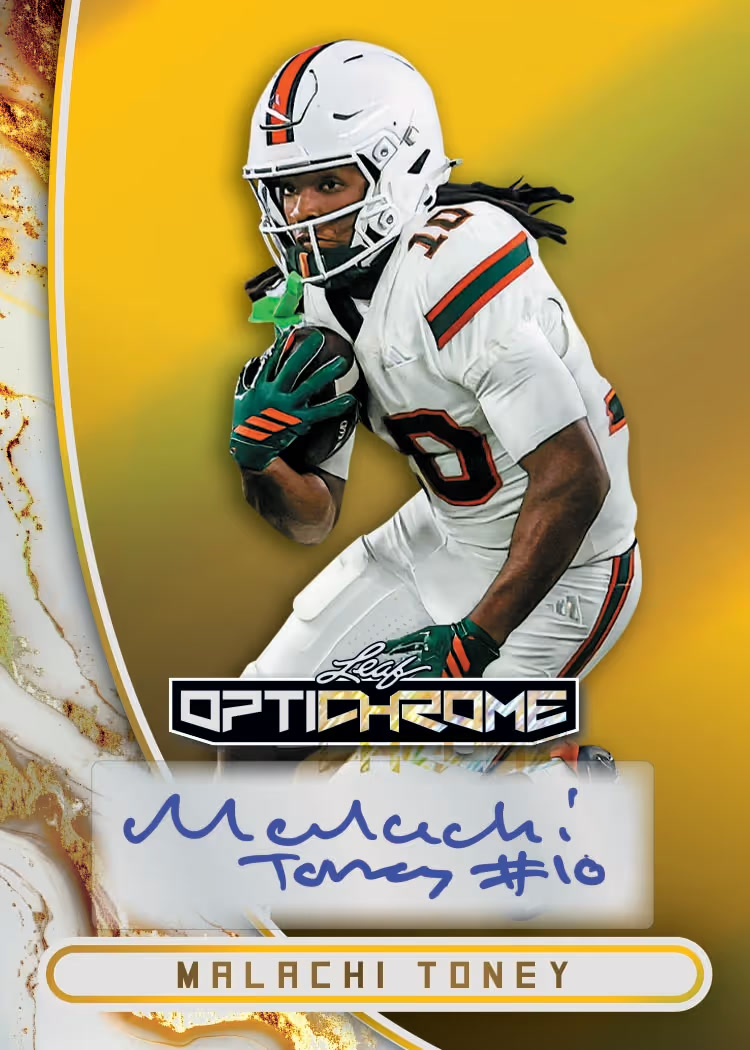 Sales trading card, 26 L Optichrome Football Base Auto parallel from 2026 Leaf Optichrome Football by Leaf