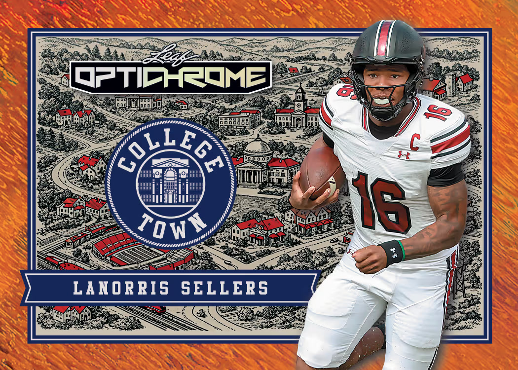 Sales trading card, 5 College Town Base parallel from 2026 Leaf Optichrome Football by Leaf