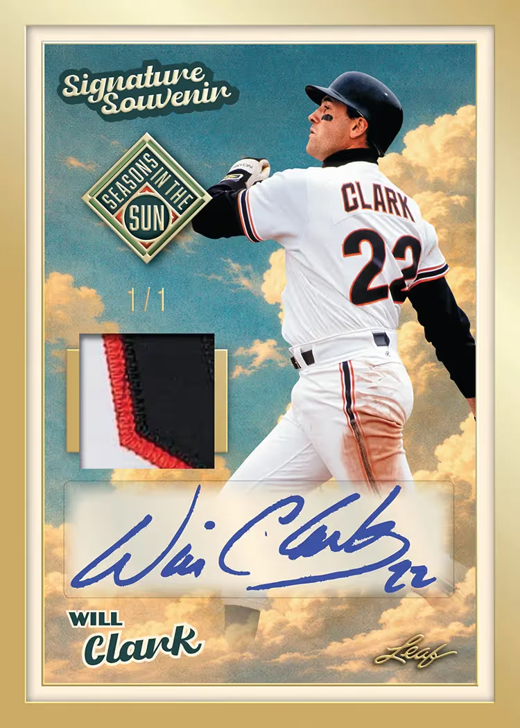 Sales trading card, 15 Signature Souvenir parallel from 2026 Leaf Seasons in the Sun Baseball by Leaf
