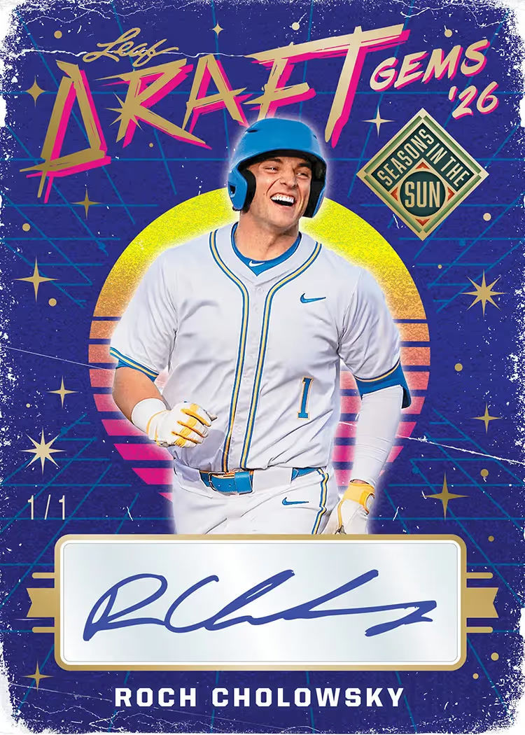 Sales trading card, 7 Draft Gems 26 parallel from 2026 Leaf Seasons in the Sun Baseball by Leaf