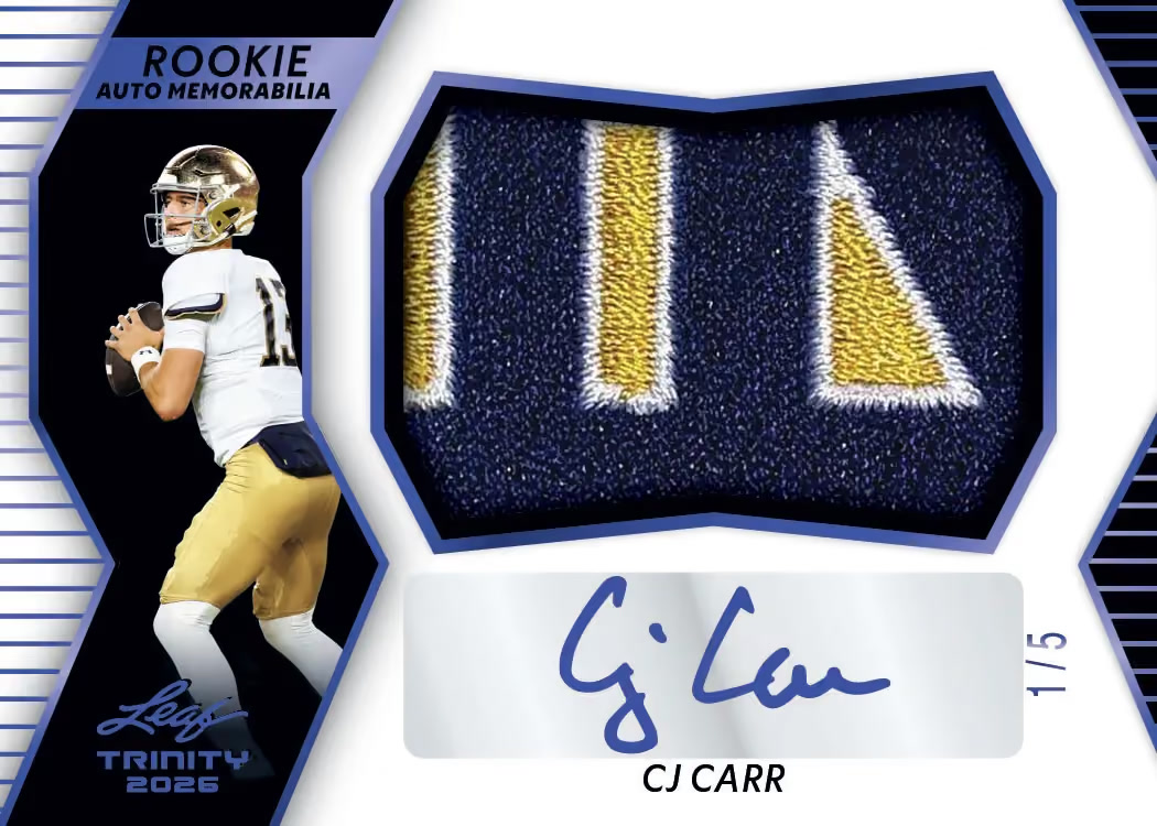 Memorabilia trading card, Rookie Auto parallel from 2026 Leaf Trinity Football by Leaf