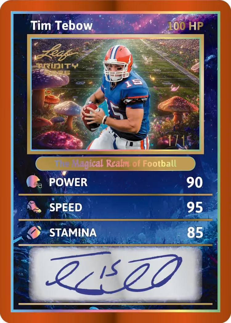 SC trading card, The Magical Realm of Football parallel from 2026 Leaf Trinity Football by Leaf