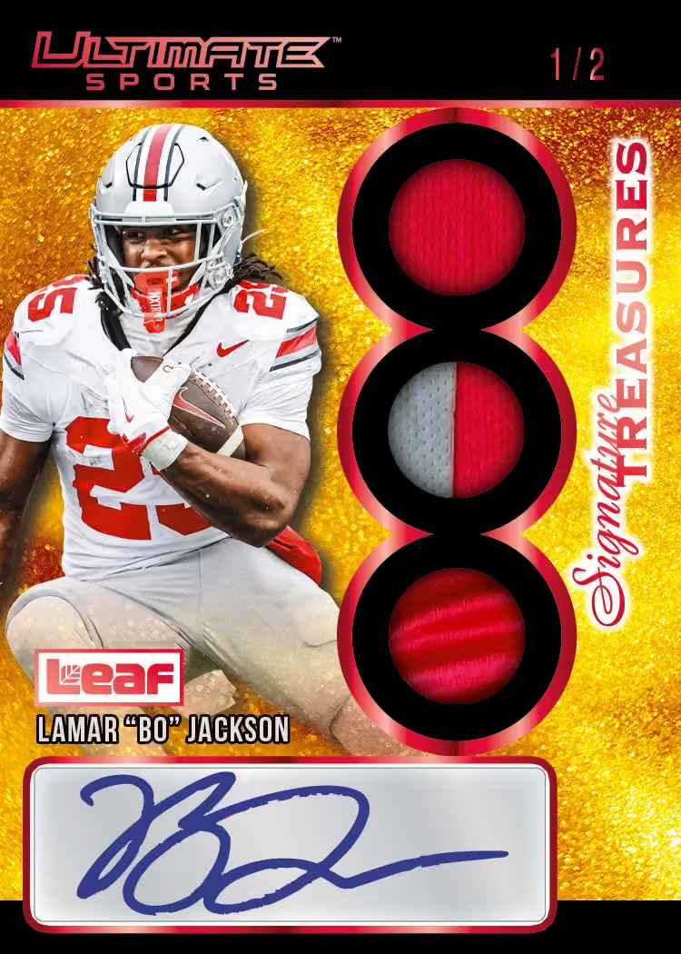 V2 trading card, 5-Gold Leaf Signature Treasures parallel from 2026 Leaf Ultimate Sports by Leaf