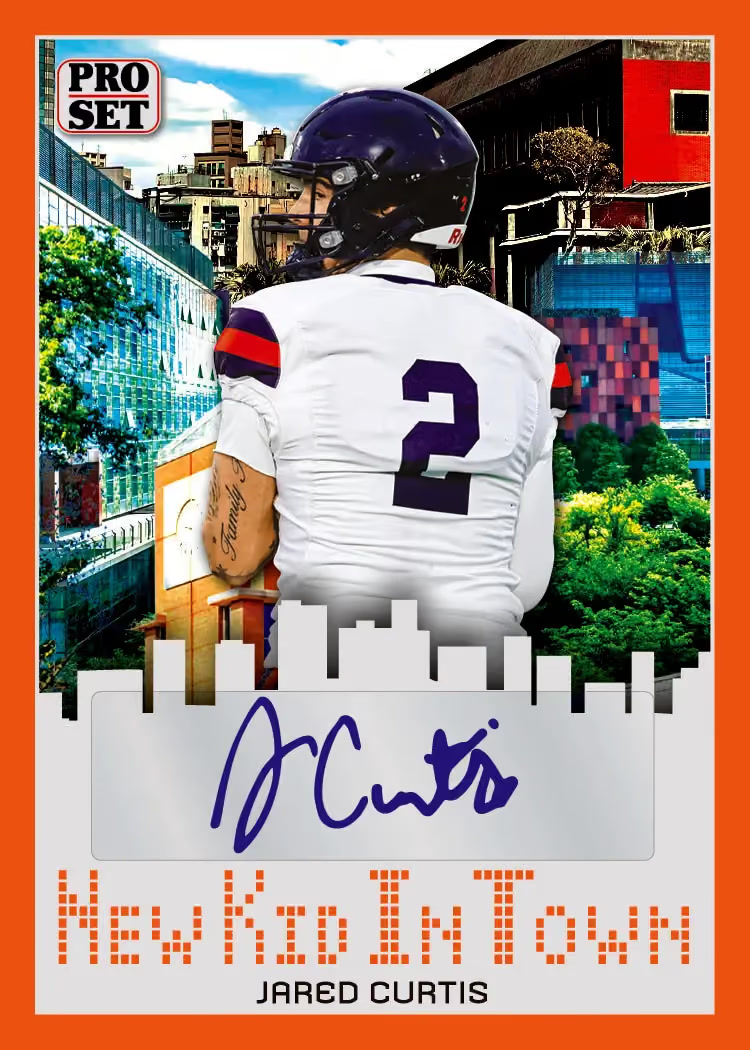 Auto trading card, 11-New Kid In Town parallel from 2026 Pro Set Metal Football by Leaf