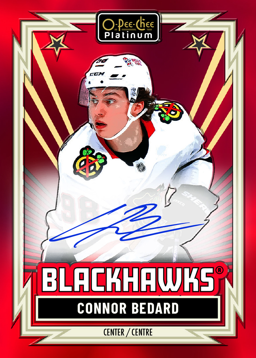 Bedard trading card, 25 26 OPC Platinum F57 p62 crd R62 parallel from 2025-26 O-Pee-Chee Platinum by Upper Deck