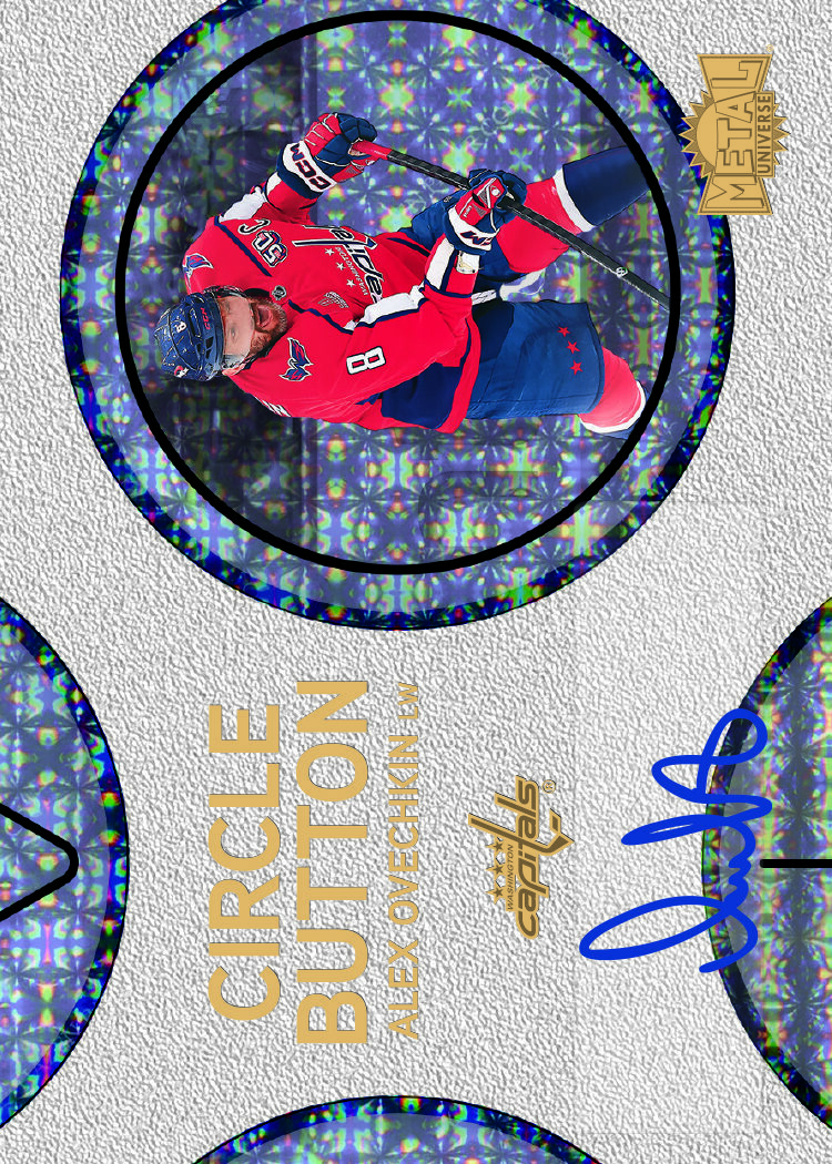 Ovechkin-e1775689413800 trading card, 2025 26 NHL Skybox MU F21 pg3 crd CB3 parallel from 2025-26 Skybox Metal Universe Hockey by Upper Deck