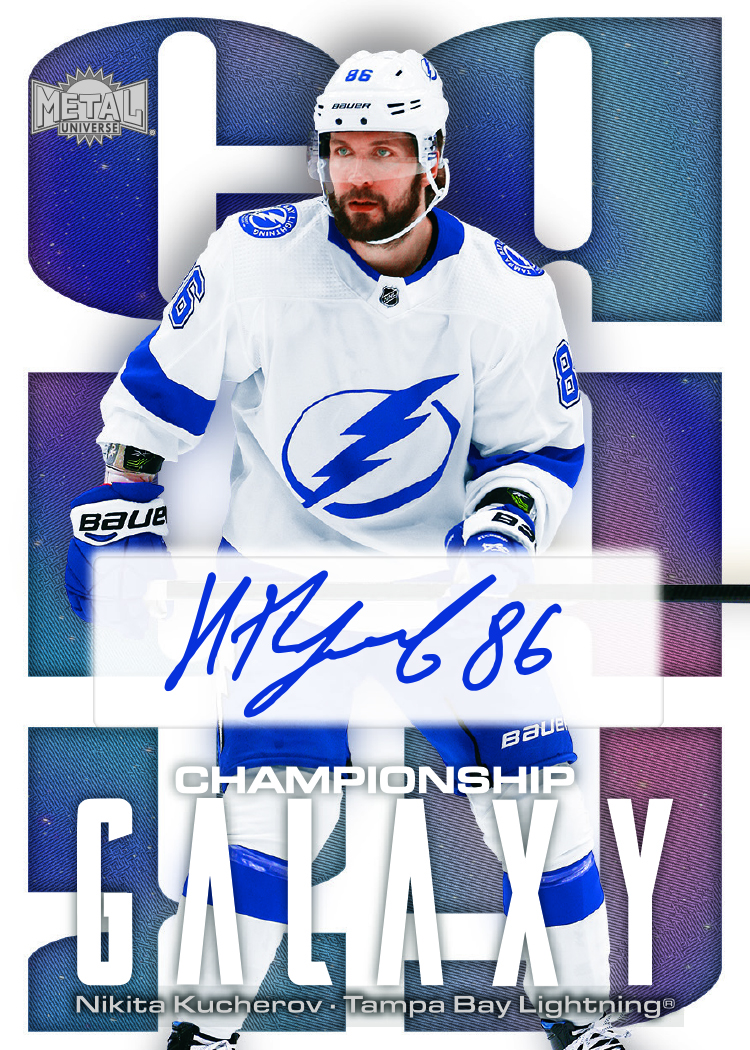 Kucherov trading card, 2025 26 NHL Skybox MU F33 pg30 crd CG10 parallel from 2025-26 Skybox Metal Universe Hockey by Upper Deck