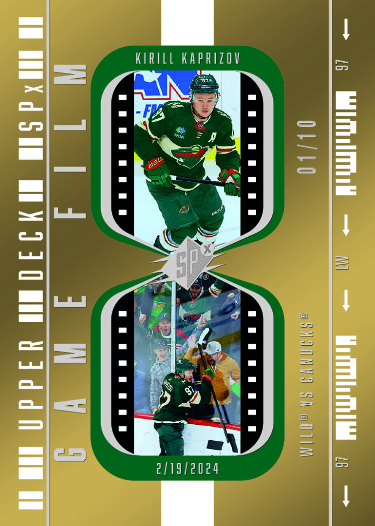 Kaprizov trading card, 2025 26 NHL S Px F19 pg86 crd GF1 parallel from 2025-26 SPx by Upper Deck