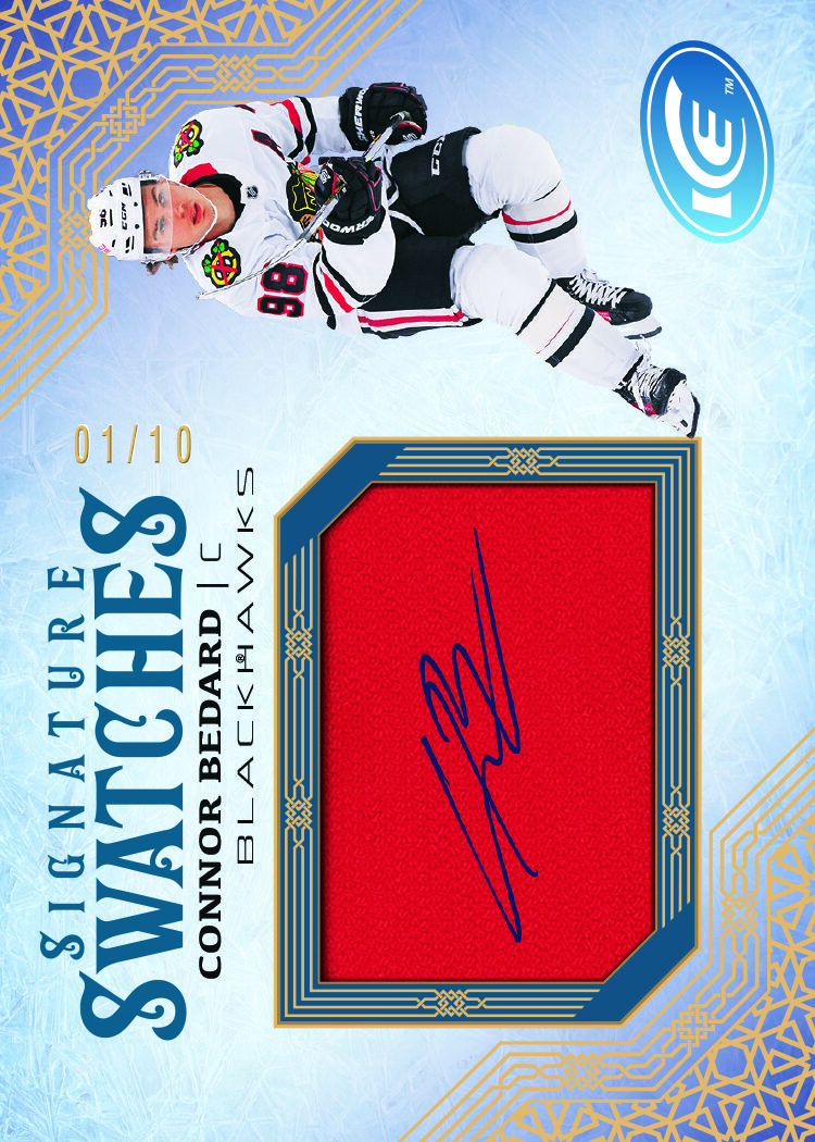 Bedard-e1790183483360 trading card, 25 26 NHL ICE F22 p80 crd SS-CB parallel from 2025-26 Upper Deck Ice Hockey by Upper Deck