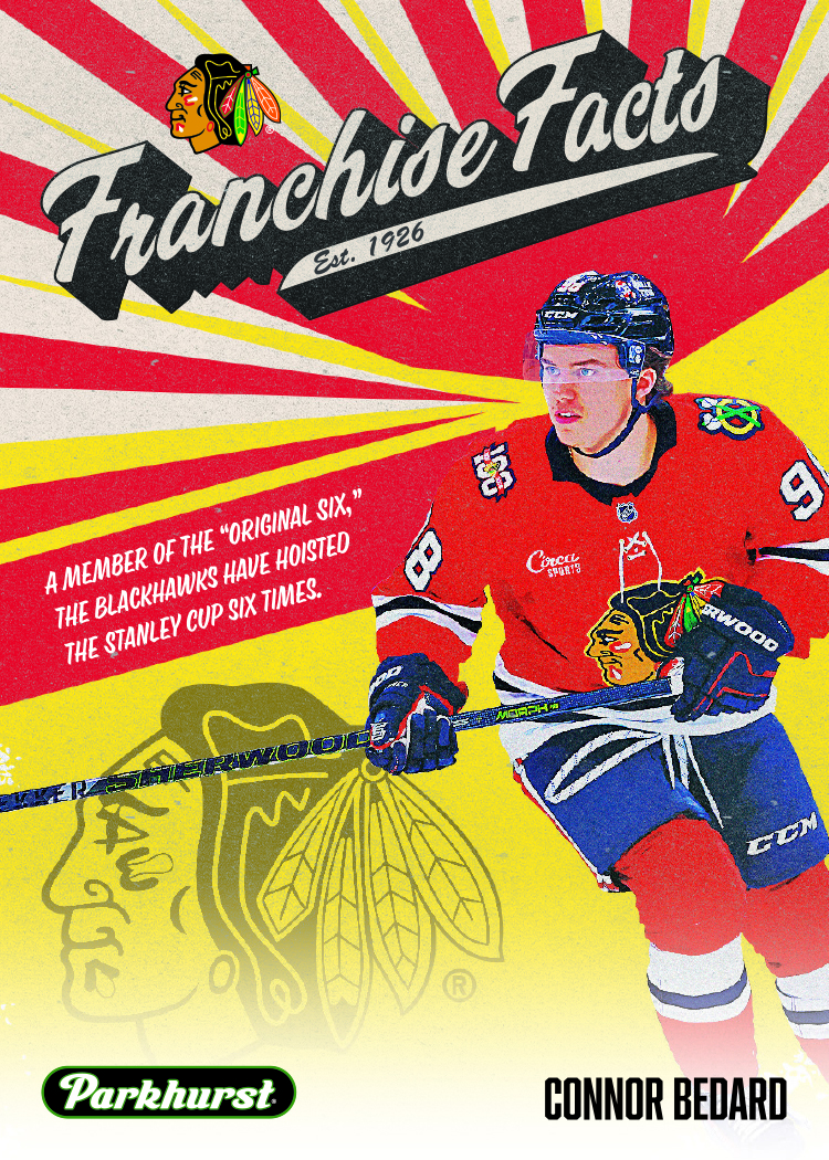 Bedard trading card, 25 26 Parkhurst Hockey F32 p6 crd FF6 parallel from 2025-26 Parkhurst by Upper Deck