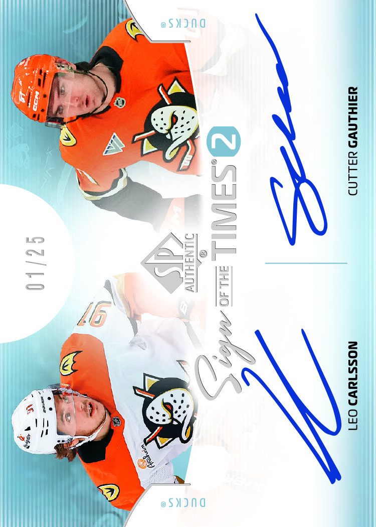 Gauthier-e1782143785415 trading card, 2025 26 NHL SPA F70 pg1 crd ST2 CG Carlsson parallel from 2025-26 SP Authentic by Upper Deck