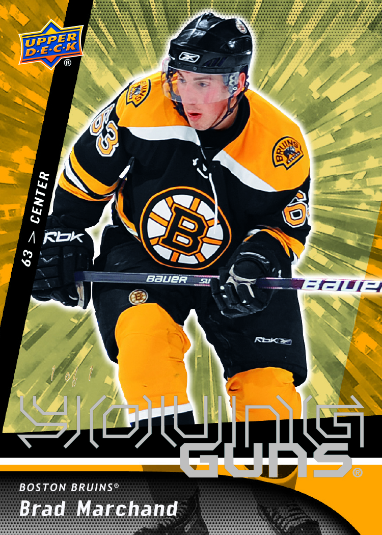 Marchand trading card, 25 26 NHL UD2 F63 PG2 Crd OR22 parallel from 2025-26 Upper Deck Series 2 by Upper Deck