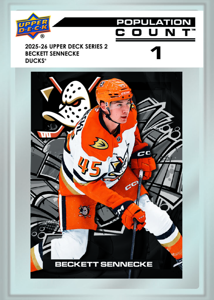 Sennecke trading card, 25 26 NHL UD2 F41 PG19 Crd PC49 parallel from 2025-26 Upper Deck Series 2 by Upper Deck