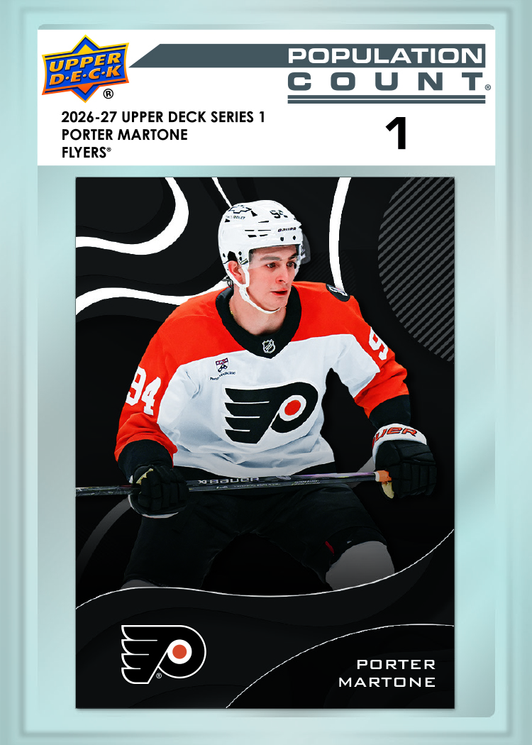 Martone trading card, 26 27 NHL UD1 F49 PG7 Crd PC7 parallel from 2026-27 Upper Deck Series 1 by Upper Deck