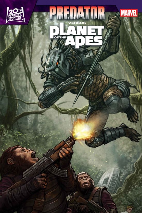 Cover of Predator Vs. The Planet Of The Apes #1, published by Marvel
