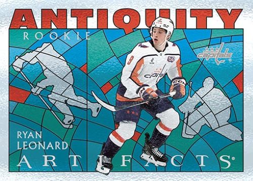 A 2025-26 Upper Deck Artifacts Antiquity insert card of Ryan Leonard