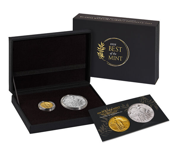 Best of the Mint 1916 Standing Liberty Quarter Dollar Gold Coin and Silver Medal Set, struck at the Philadelphia and West Point Mints, United States Mint product photograph