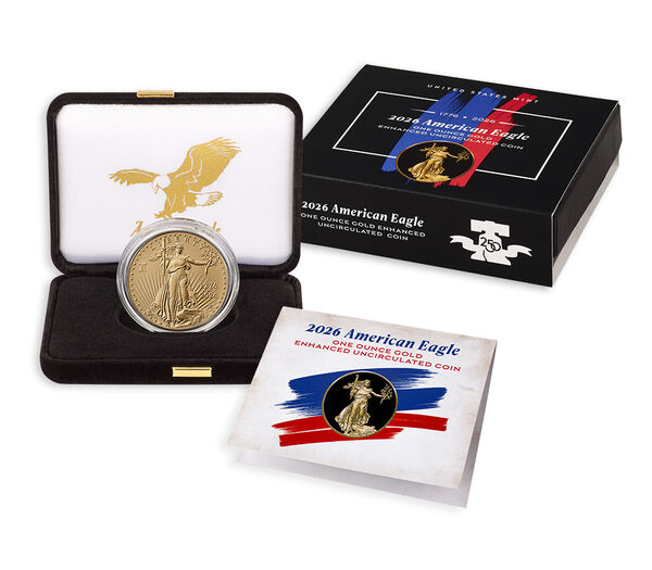 American Eagle 2026 One Ounce Gold Enhanced Uncirculated Coin, struck at the West Point Mint, United States Mint product photograph