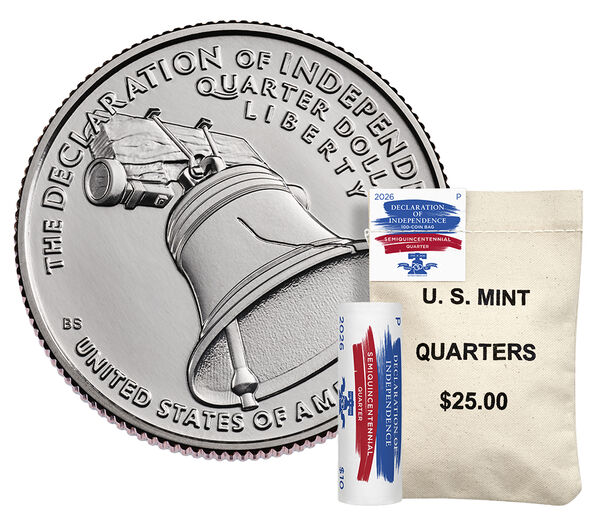 Semiquincentennial Quarters 2026 Rolls and Bags - Declaration of Independence, clad collector coin, circulating finish finish, struck at the Denver and Philadelphia Mints, United States Mint product photograph