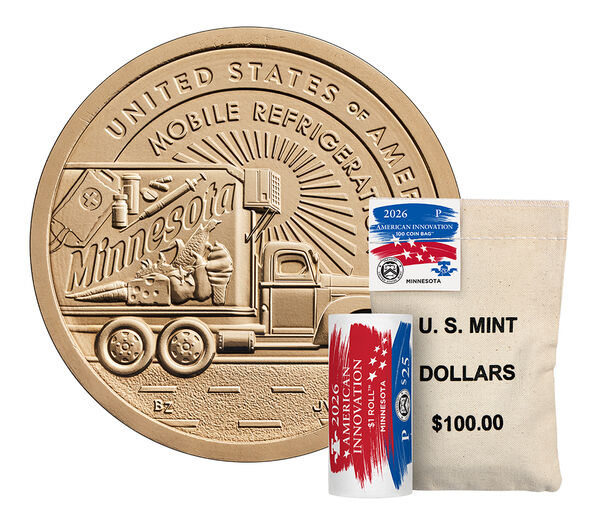 American Innovation $1 Coin 2026 Rolls and Bags - Minnesota, clad collector coin, circulating finish finish, struck at the Denver and Philadelphia Mints, United States Mint product photograph
