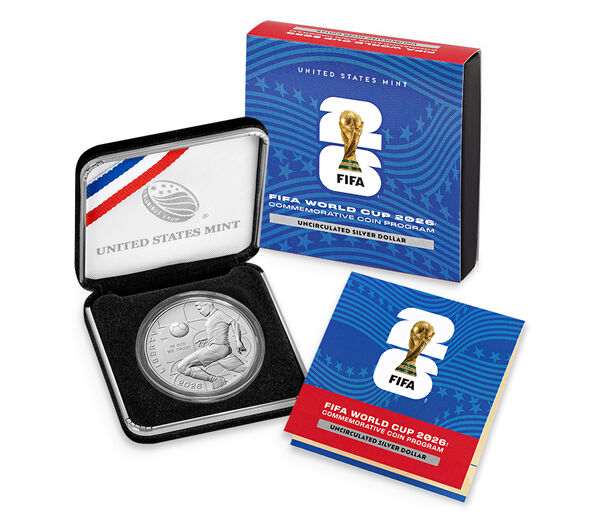 FIFA World Cup 2026™ Uncirculated Silver Dollar, struck at the Philadelphia Mint, United States Mint product photograph