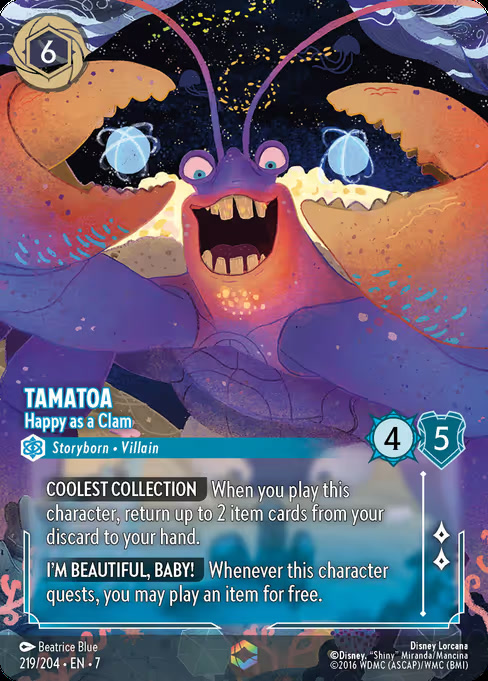 Tamatoa - Happy as a Clam, an Enchanted card from Disney Lorcana: Archazia's Island