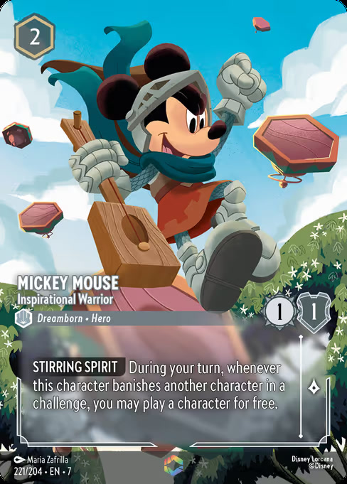 Mickey Mouse - Inspirational Warrior, an Enchanted card from Disney Lorcana: Archazia's Island
