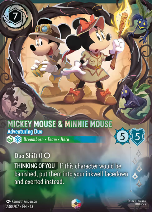 Mickey Mouse & Minnie Mouse - Adventuring Duo, an Enchanted card from Disney Lorcana: Attack of the Vine!