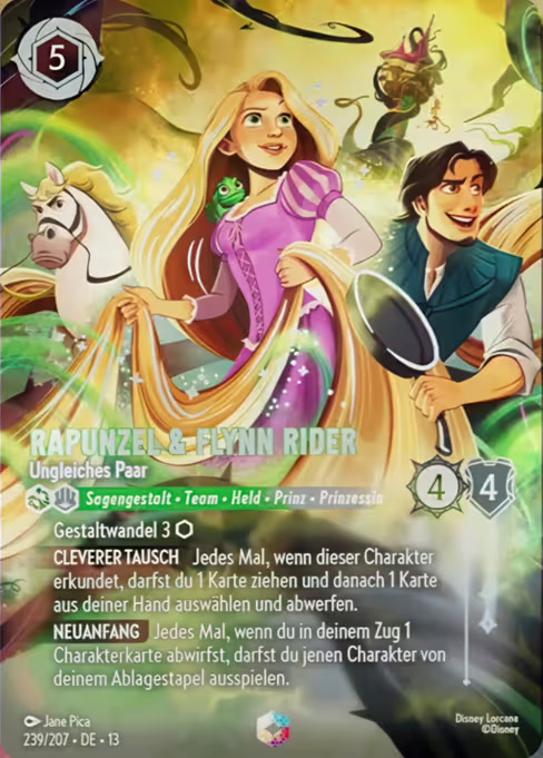 Rapunzel & Flynn Rider - Unlikely Pair, an Enchanted card from Disney Lorcana: Attack of the Vine!