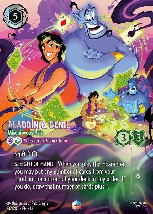 Aladdin & Genie - Mischievous Pals, an Enchanted card from Disney Lorcana: Attack of the Vine!