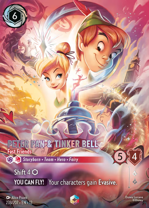 Peter Pan & Tinker Bell - Fast Friends, an Enchanted card from Disney Lorcana: Attack of the Vine!