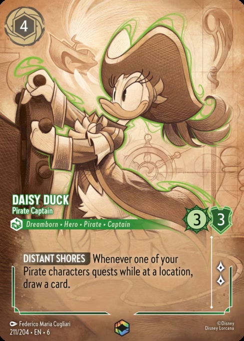 Daisy Duck - Pirate Captain, an Enchanted card from Disney Lorcana: Azurite Sea