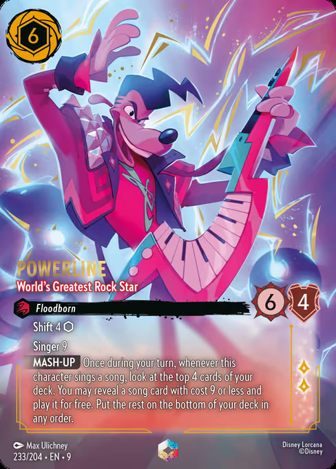 Powerline - World's Greatest Rock Star, an Enchanted card from Disney Lorcana: Fabled
