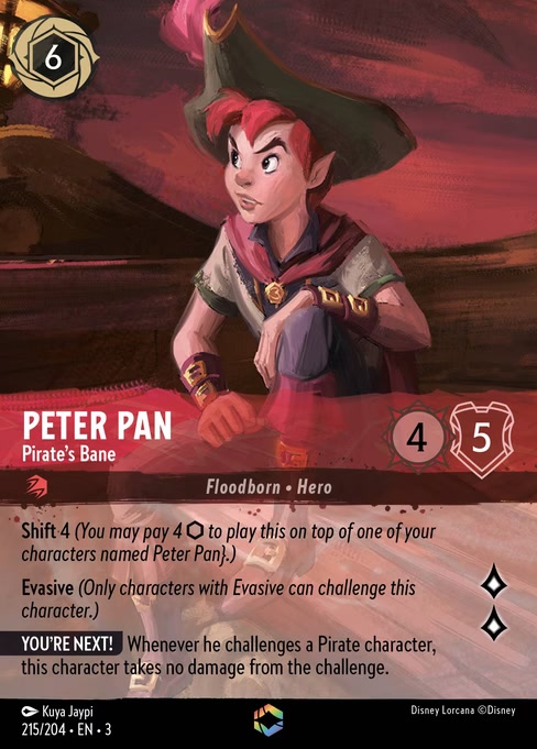 Peter Pan - Pirate's Bane, an Enchanted card from Disney Lorcana: Into the Inklands