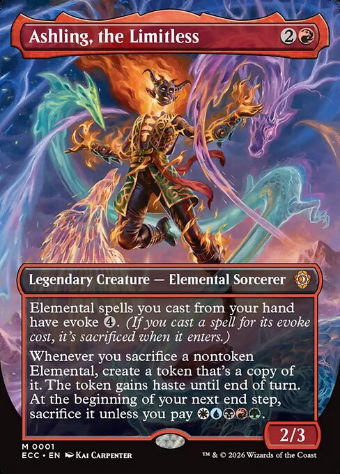 Ashling, the Limitless, a Mythic, borderless, legendary, inverted card from Magic: The Gathering: Lorwyn Eclipsed Commander