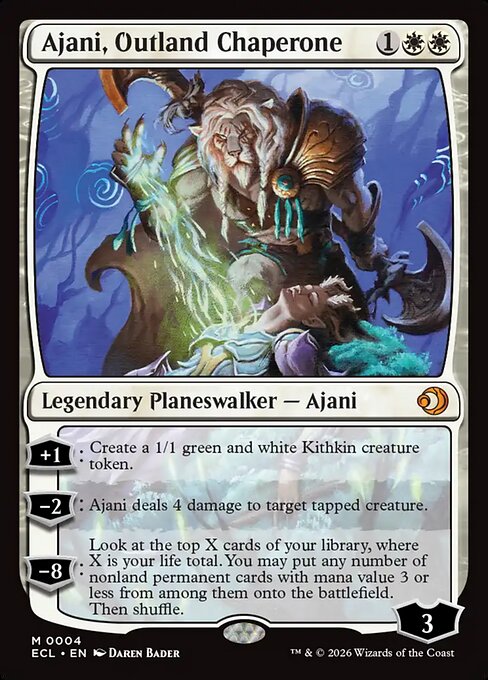 Ajani, Outland Chaperone, a Mythic card from Magic: The Gathering: Lorwyn Eclipsed