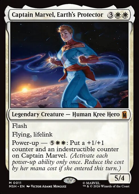Captain Marvel, Earth's Protector, a Mythic card from Magic: The Gathering: Marvel Super Heroes