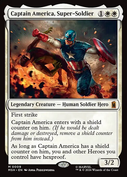 Captain America, Super-Soldier, a Mythic card from Magic: The Gathering: Marvel Super Heroes