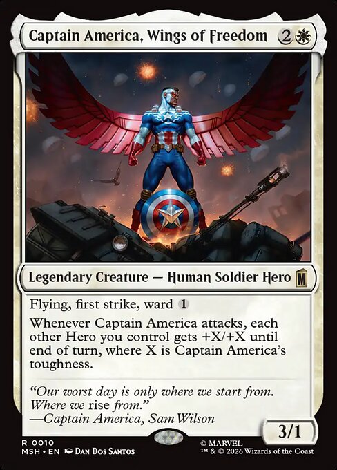 Captain America, Wings of Freedom, a Rare card from Magic: The Gathering: Marvel Super Heroes