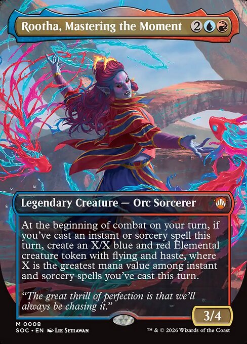 Rootha, Mastering the Moment, a Mythic card from Magic: The Gathering: Secrets of Strixhaven Commander