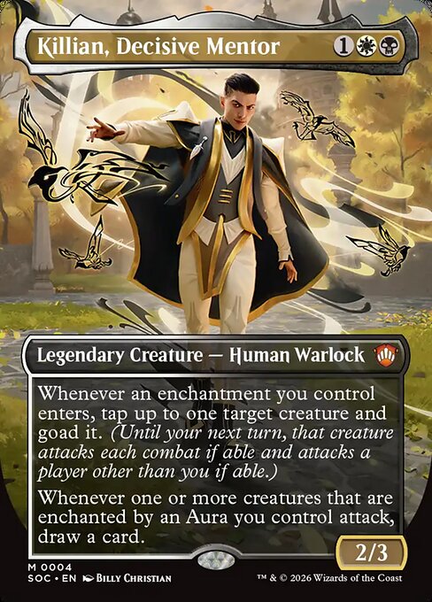 Killian, Decisive Mentor, a Mythic card from Magic: The Gathering: Secrets of Strixhaven Commander