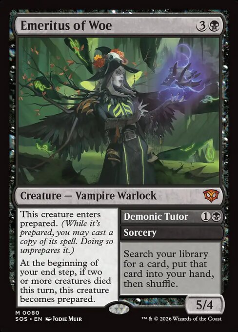 Emeritus of Woe // Demonic Tutor, a Mythic card from Magic: The Gathering: Secrets of Strixhaven