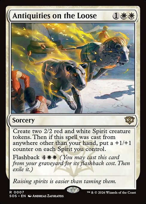 Antiquities on the Loose, a Rare card from Magic: The Gathering: Secrets of Strixhaven