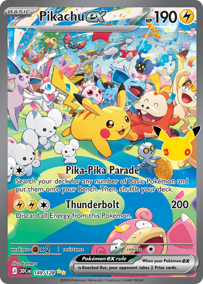 Pikachu ex, a card from Pokemon TCG: 30th Celebration