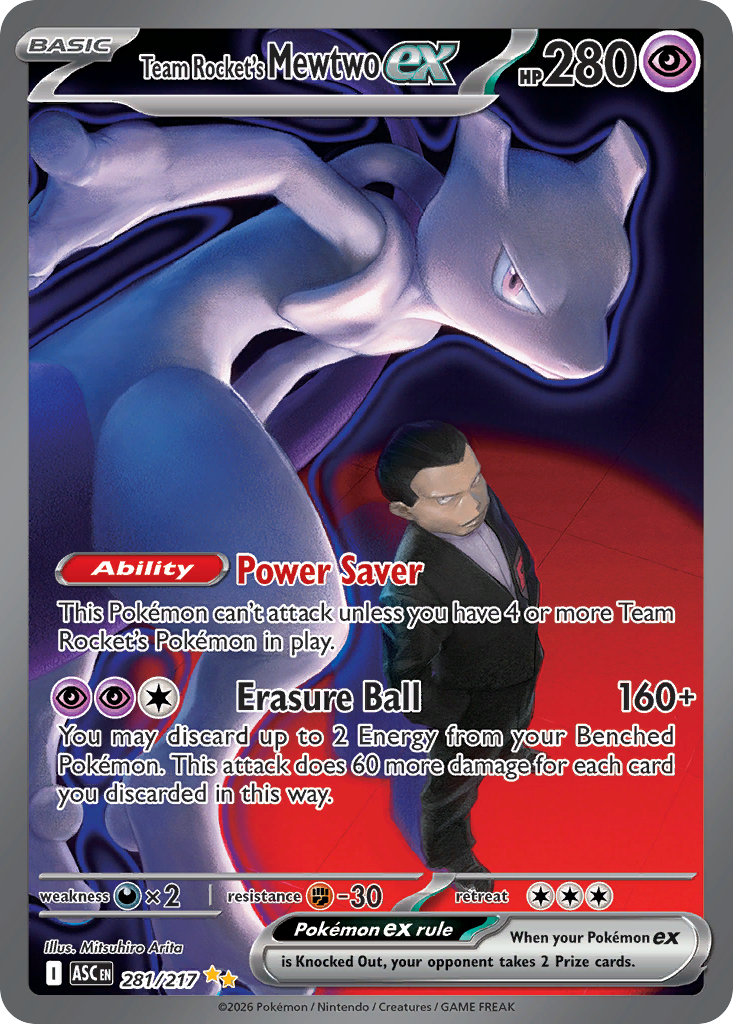 Team Rocket's Mewtwo ex, a card from Pokemon TCG: Ascended Heroes